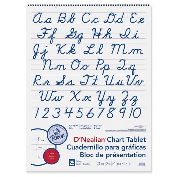 Pacon Chart Tablet DNealian Cursive 2 in Ruled Writing Pads, 24 x 32 in, White, 25 Sheets