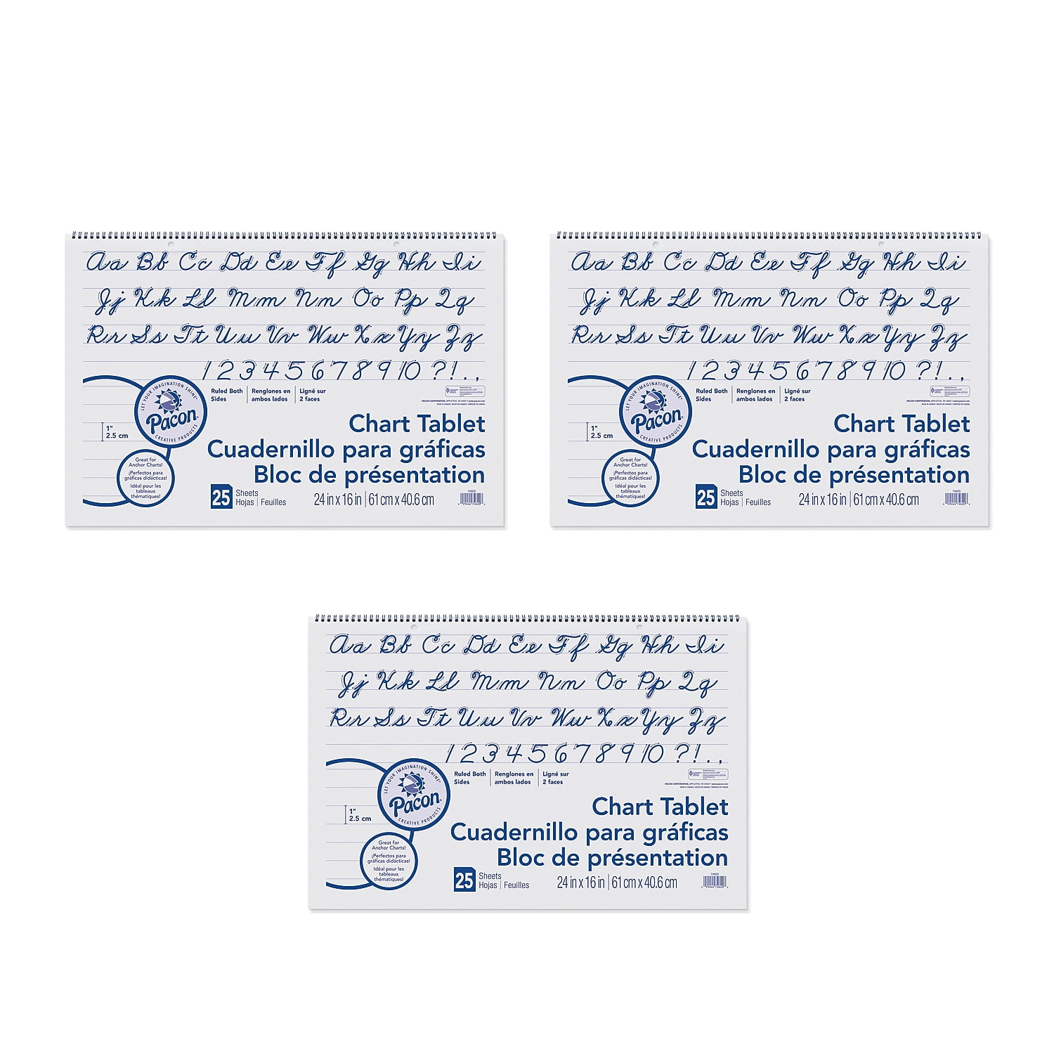 Pacon Chart Tablet Easel Pad White 25 Sheets  3 Tablets (PAC74620-3)