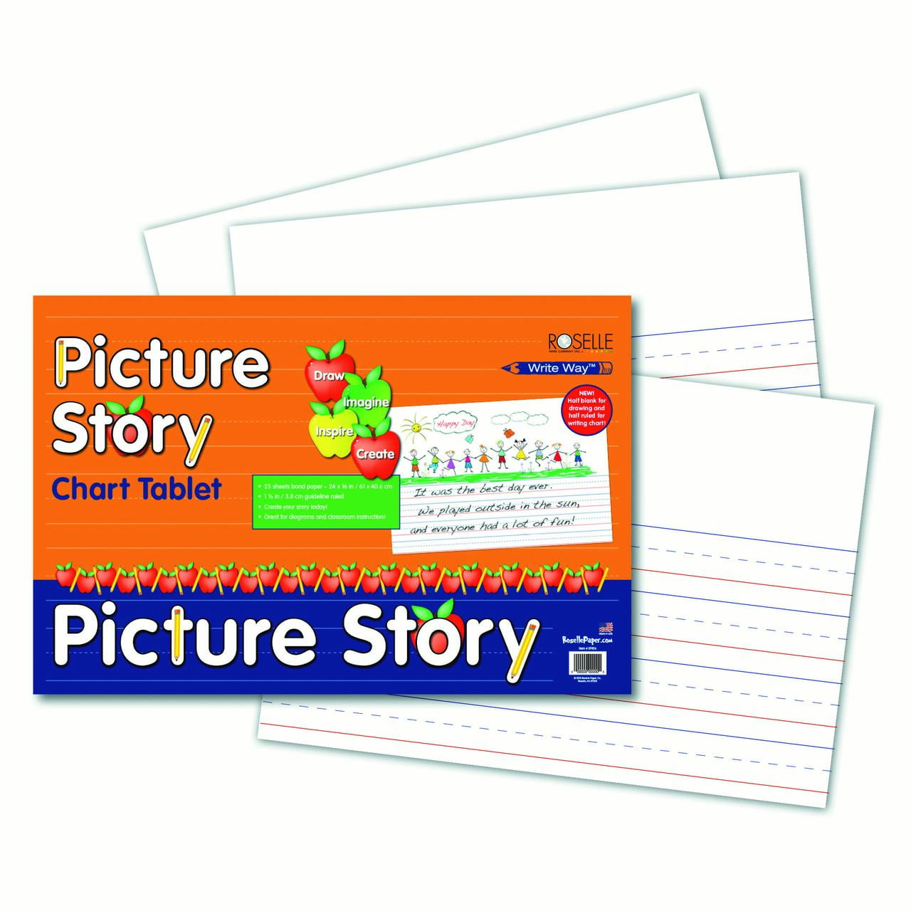Pacon® Chart Tablet, Picture Story, 24" x 16", White 25 Sheets per