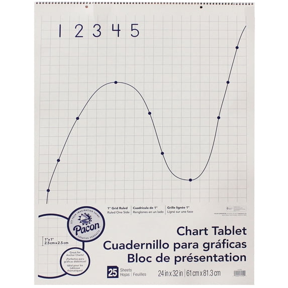 Pacon Chart Tablet Quadrille, 1" Squares, 24" x 32", White, 25 Sheets