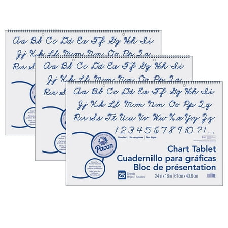 Pacon Chart Tablet, Unruled, 24" x 16", White, 25 Sheets