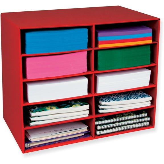 Pacon Classroom Keepers Corrugated Cardboard 10 Compartments 17"x 12.88" x 21" File Organizer, Red