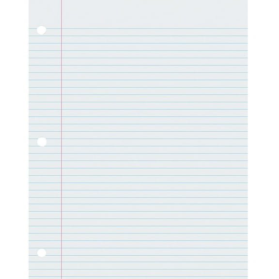 Pacon Composition Paper, White, 3-Hole Punched, Red Margin, 9/32" Ruled, 8-1/2" x 11", 500 Sheets