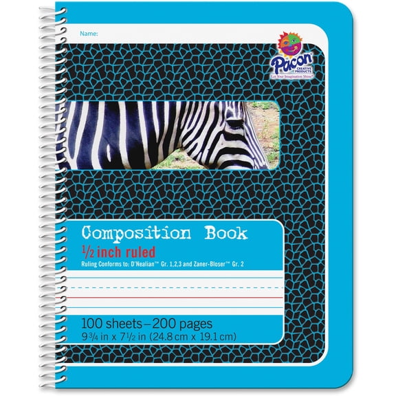 Pacon Composition Book - 100 Sheets - 200 Pages - Spiral Bound - Short Way Ruled - 0.50" Ruled - 7 1/2" x 9 3/4" - Blue Cover - 100 / Each | Bundle of 5