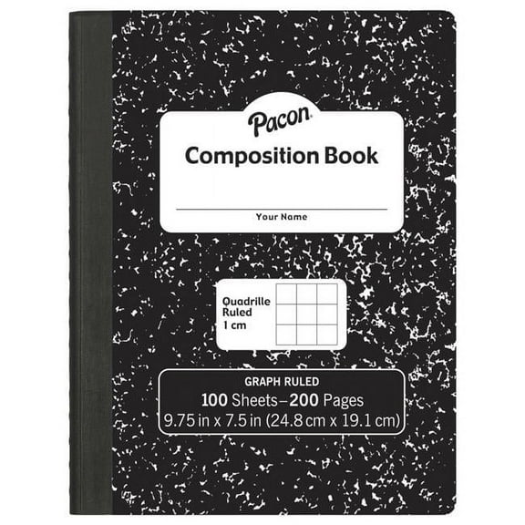 Pacon Composition Books 1 cm Grid Ruled, Black Marble