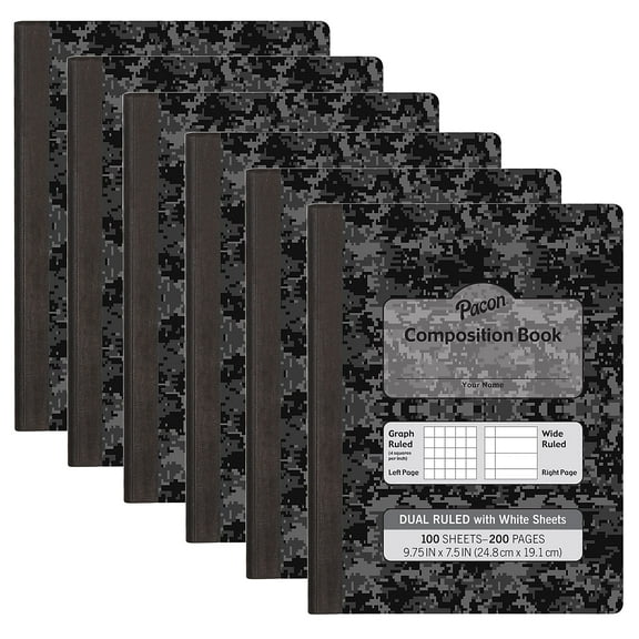 Pacon Composition Notebooks 9.75" x 7.5" Graph Ruled 100 Sheets Black 6/Bundle (PACMMK37164-6)