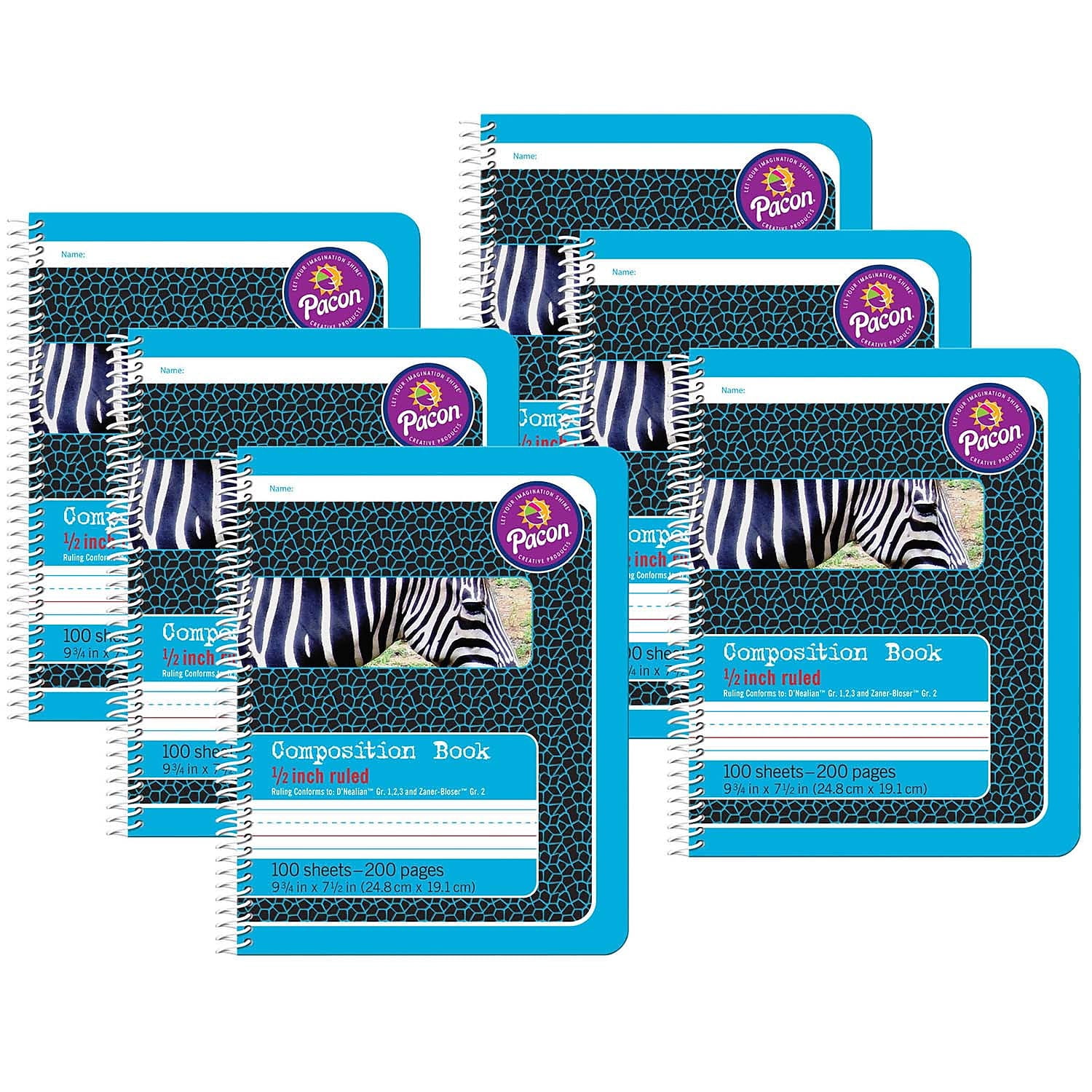 Pacon Composition Notebooks 9.75" x 7.5" Wide Ruled 100 Sheets Blue 6/Bundle (PAC2429-6)