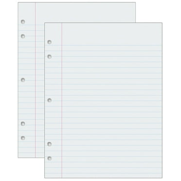 Pacon Composition Paper, White, 5-Hole Punched, Red Margin, 3/8" Ruled, 8" x 10-1/2", 500 Sheets Per Pack, 2 Packs