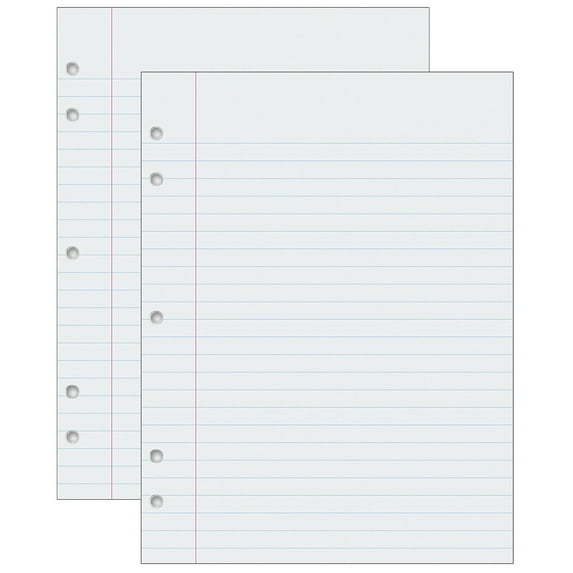 Pacon Composition Paper, White, 5-Hole Punched, Red Margin, 3/8" Ruled, 8" x 10-1/2", 500 Sheets Per Pack, 2 Packs