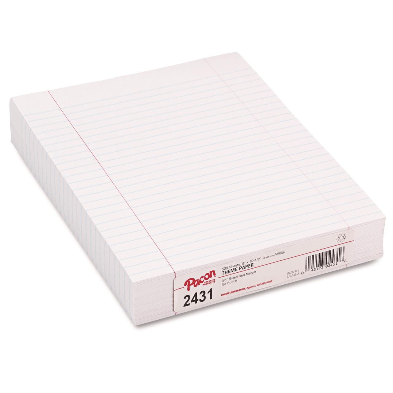 Orgamic Sheets Paper Pacon Composition Paper, White, Red Margin, 3/8