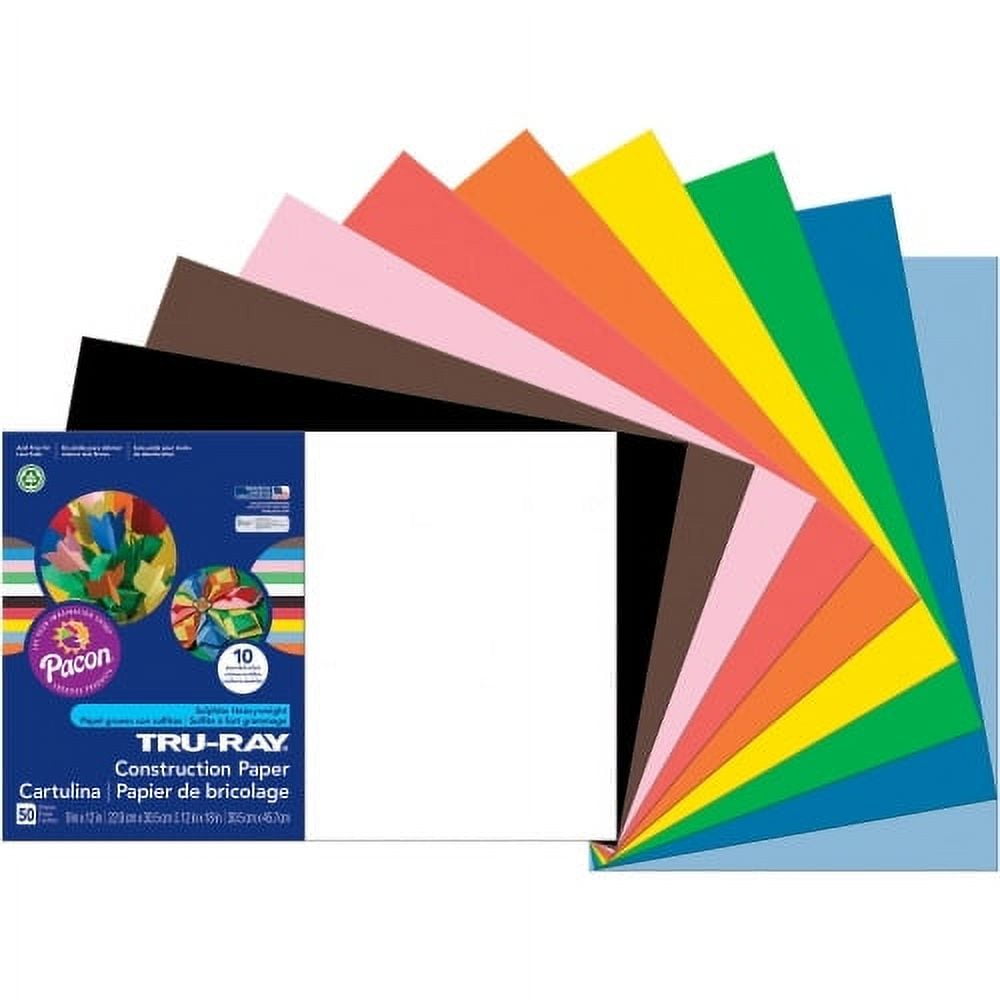 Pacon Construction Paper, 12 x 18, Assorted, 50 Sheets/Pack (PAC103063) 