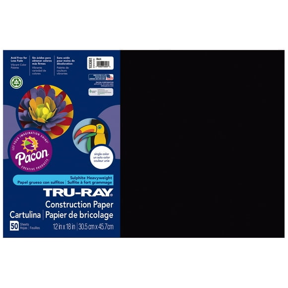 Pacon  Construction Paper,76 lb.,12"x18",50/PK,Black