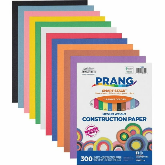 Prang Construction Paper Smart Stack 11 Colors, 11 Assorted Colors, 9" x 12", 300 Sheets