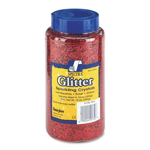 Pacon Corporation Spectra Glitter, .04 Hexagon Crystals, Red, 16 Oz Shaker-top Jar