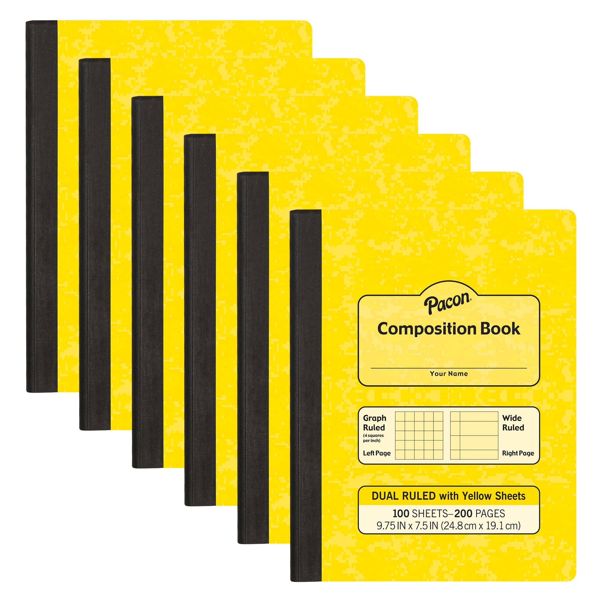 Pacon Dual Ruled Composition Book, Yellow, 1/4 in grid and 3