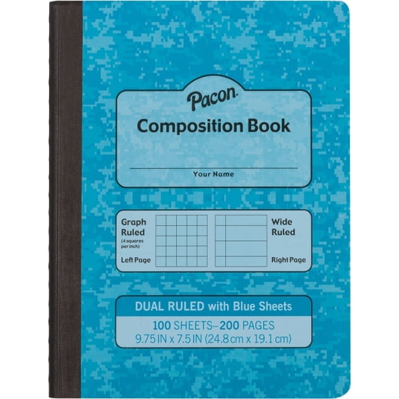 Pacon Dual Ruled Composition Book - 100 Sheets - 9.75" - Blue Cover - Cardboard Cover - Sturdy, Hard Cover - 1 / Each