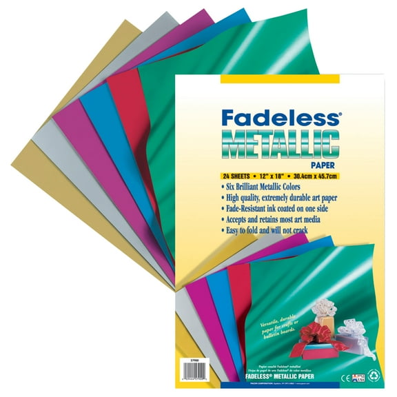 Pacon Fadeless Metallic Papers, 12 in x 18 in, 24 Sheets, Assorted Colors