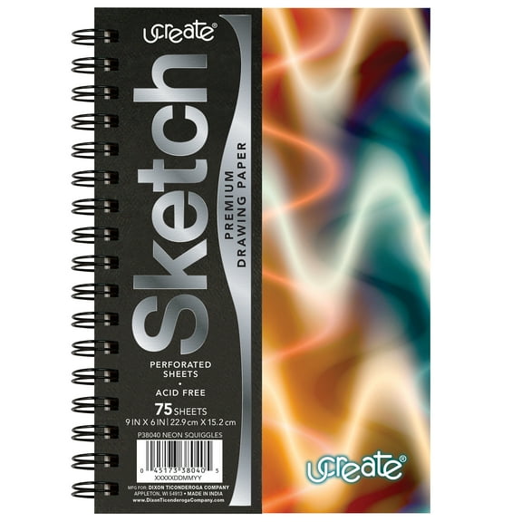UCreate Poly Sketch Book, Neon Squiggles, 9" x 6"