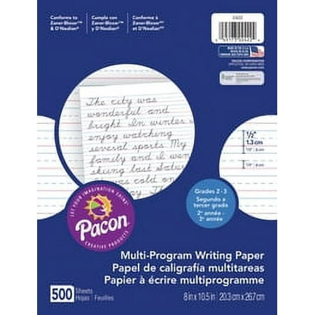 Pacon Handwriting Paper Tablet, Grades 2 & 3, Ruled Short, 8" x 10.5", 500 Sheets