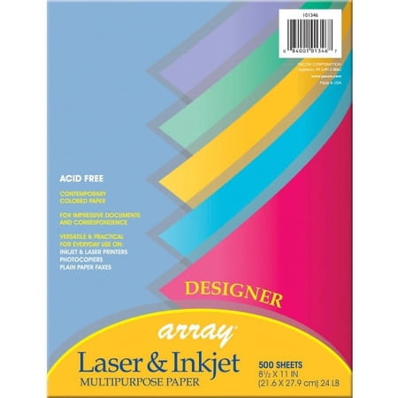 Pacon Inkjet, Laser Bond Paper - 25% Recycled Letter - 8.50" x 11" - 24 lb Basis Weight - 500 Sheets/Pack - Bond Paper - 5 Designer Colors