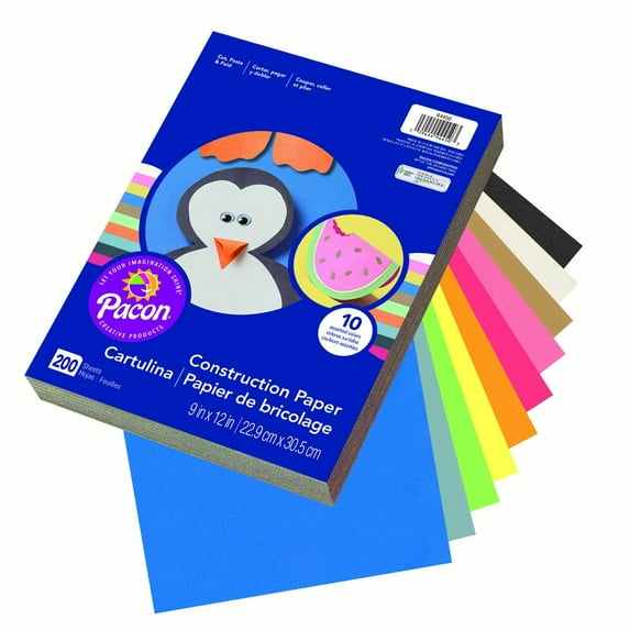 Pacon® Lightweight Construction Paper, 9" x 12", 10 Assorted Colors - 200 Sheets per pack, 3 packs
