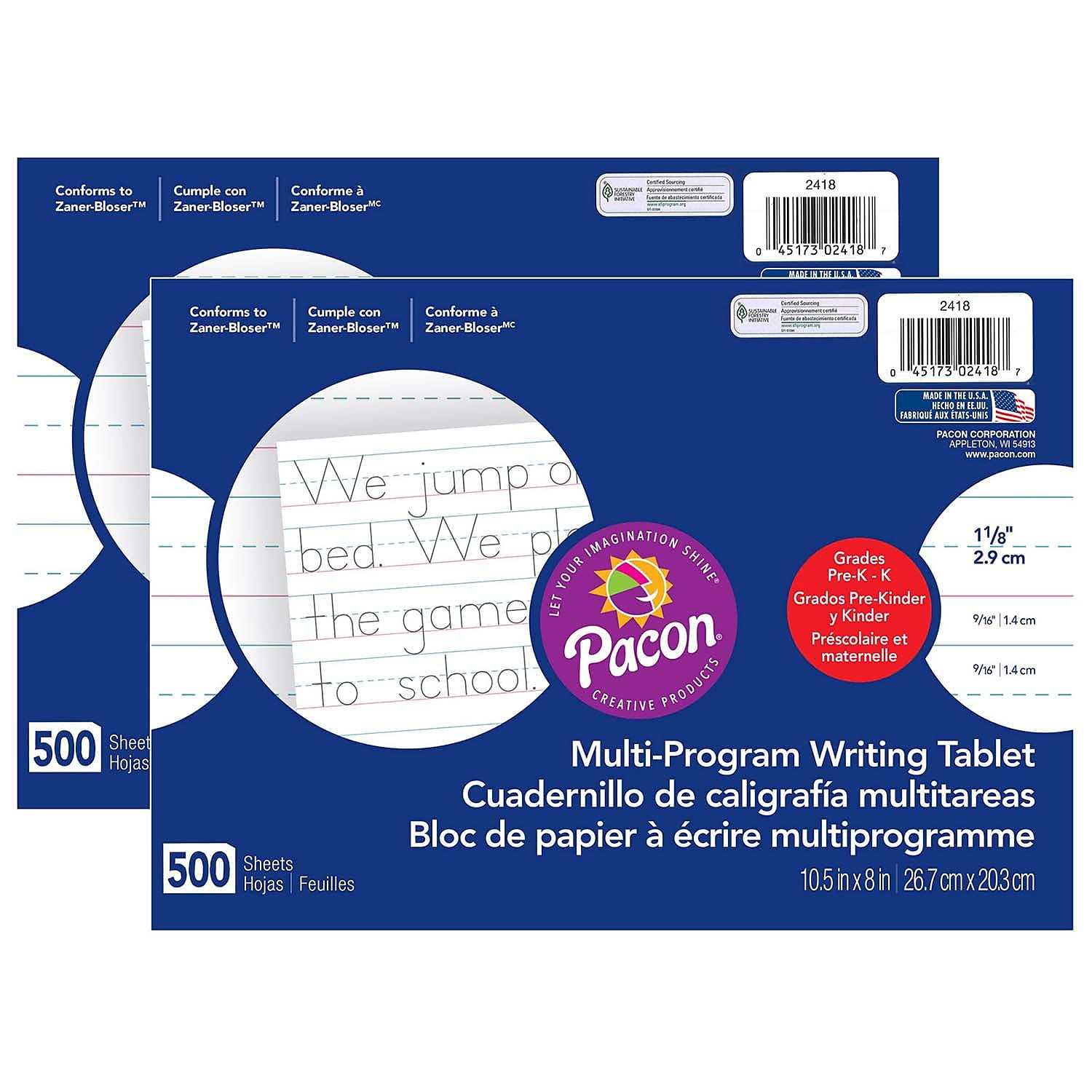 Pacon MultiProgram Handwriting Paper 11/8" Ruled 10.5" x 8" White 500