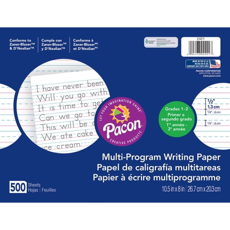 Pacon Multi-Program Handwriting Paper, 1/2" Long Rule, 10-1/2 x 8, White, 500 Shts/Pk -PAC2421