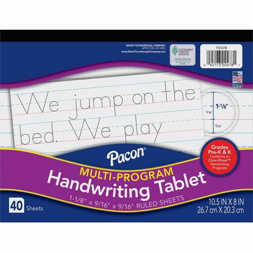 Pacon Multi-Program Handwriting Tablet, Both Side Ruling Surface, Ruled Front Ruling, 1.13" Ruled, 10 1/2" x 8" Sheet Size, White Paper (2478) | 2-Pack (2 Total)