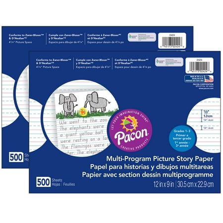 Pacon Multi-Program Picture Story Paper, 1/2" Ruled, 500 Sheets Per Pack, 2 Packs