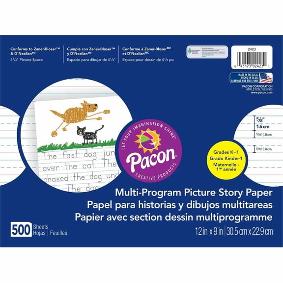 Pacon Multi-Program Picture Story Paper, 5/8 Inch Rule, 12 x 9 Inches, 500 Sheets
