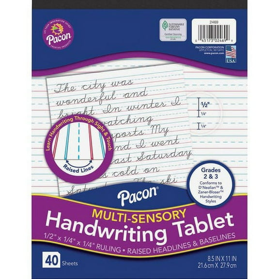 Pacon Multi-Sensory Ruled Handwriting Tablet - Student - 12 / Each - White | Bundle of 10 Each