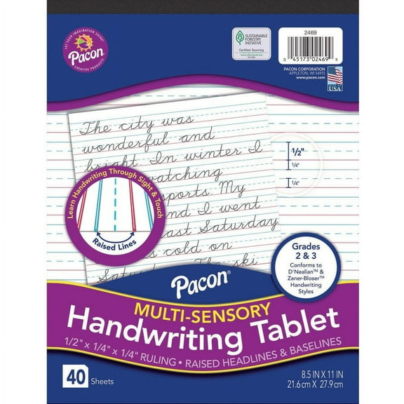 Pacon Multi-Sensory Ruled Handwriting Tablet - Student - 12 / Each - White | Bundle of 5 Each