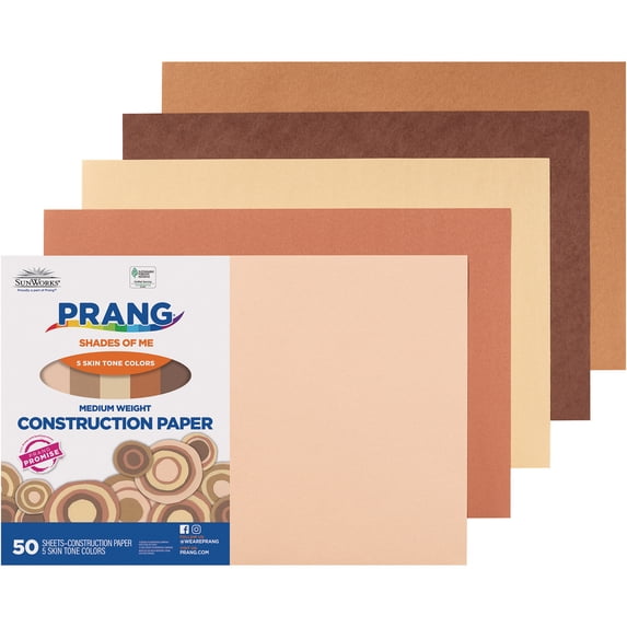 Prang Shades of Me Construction Paper, Medium Weight, 5 Assorted Skin Tone Colors, 12" x 18", 50 Sheets
