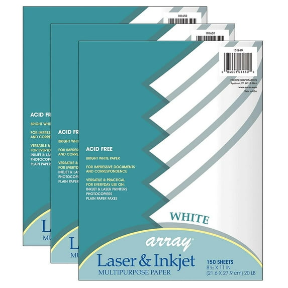 Pacon Mutli-Purpose Paper, White, 8-1/2" x 11", 150 Sheets Per Pack, 3 Packs