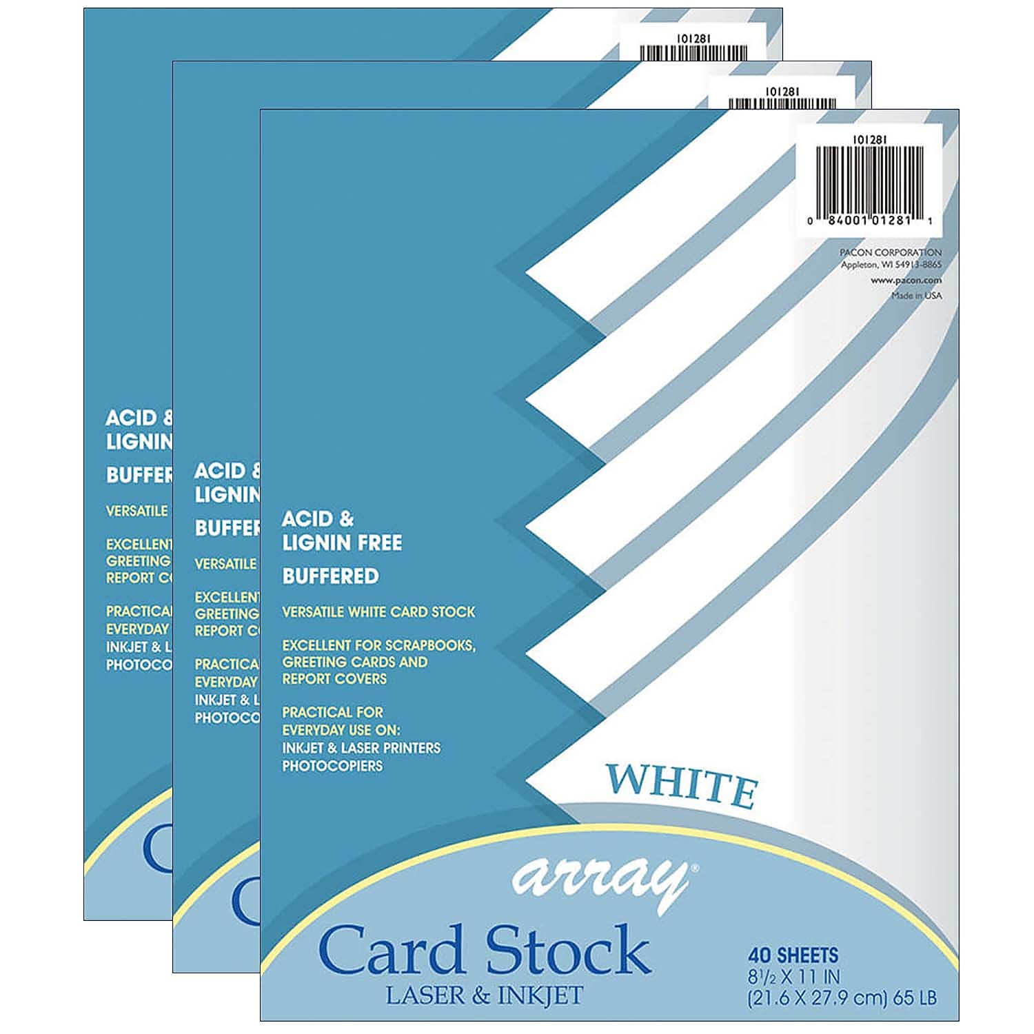 Pacon PAC101281-3 White Card Stock - 40 Sheet Per Pack - Pack of 3