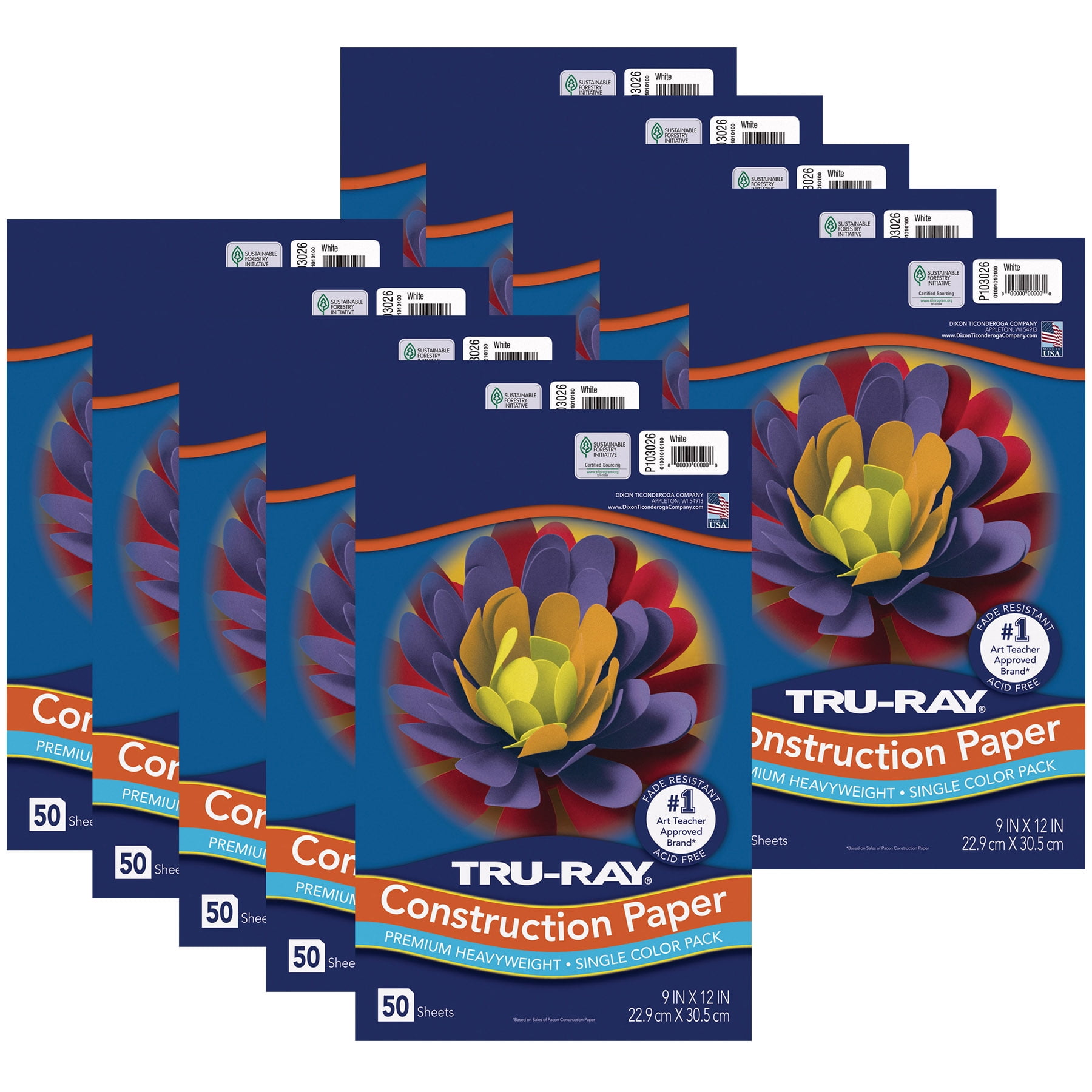 Tru-Ray Construction Paper, Heavyweight, White, 9" x 12", 50 Sheets Per Pack, 10 Packs
