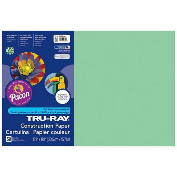Pacon PAC103047-5 12 x 18 in. Tru Ray Light Green Construction Paper - 50 Sheets Per Pack - Pack of 5