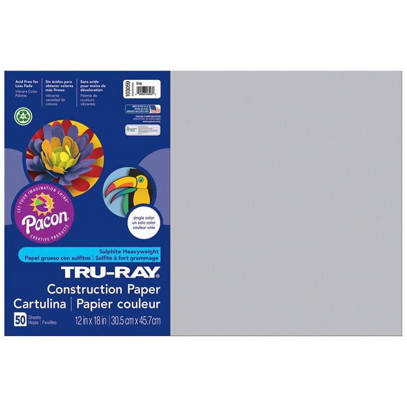 Pacon PAC103059-5 12 x 18 in. Tru Ray Gray Construction Paper - 50