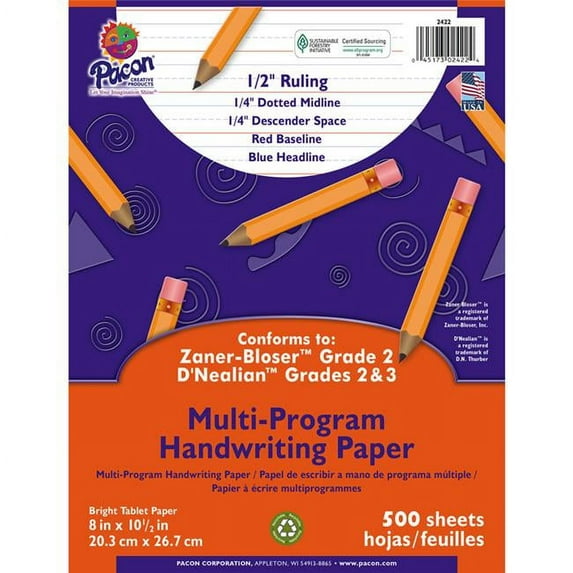 Pacon PAC2422BN 8 x 10.5 in. Writing Paper 0.5 in. Short Rule - 2 Ream - 500 Sheet per Pack
