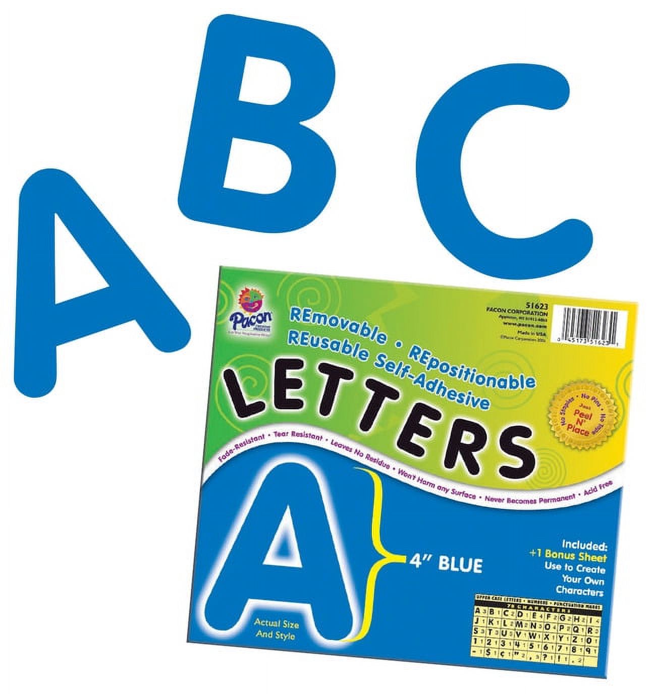 Pacon, PAC51623, Reusable SelfAdhesive Letters, 78 / Pack, Blue