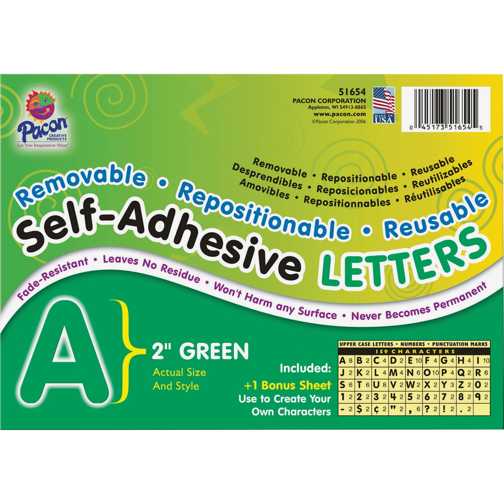 Pacon, PAC51654, Reusable SelfAdhesive Letters, 159 / Pack, Green