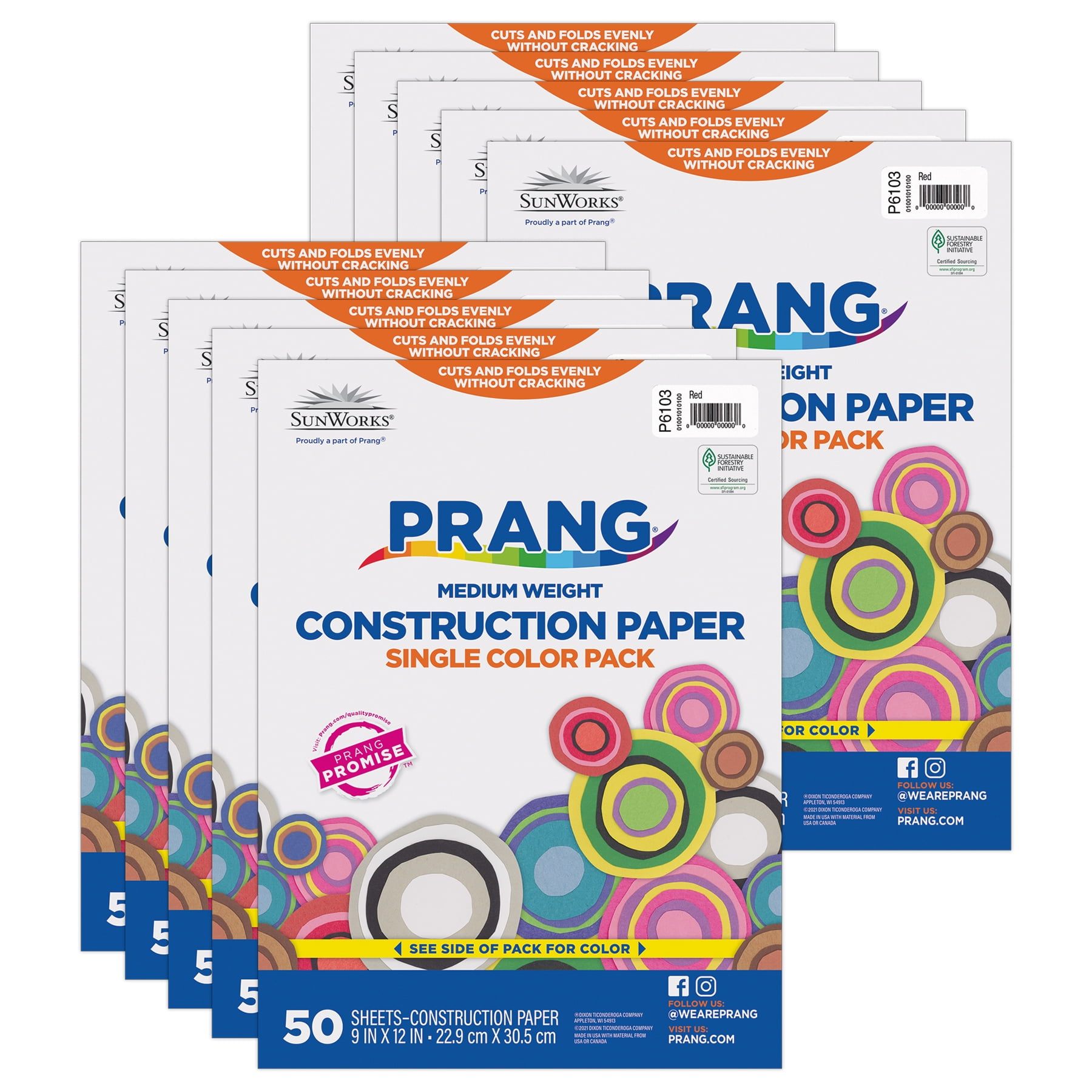 Prang Construction Paper, Medium Weight, Red, 9" x 12", 50 Sheets Per Pack, 10 Packs