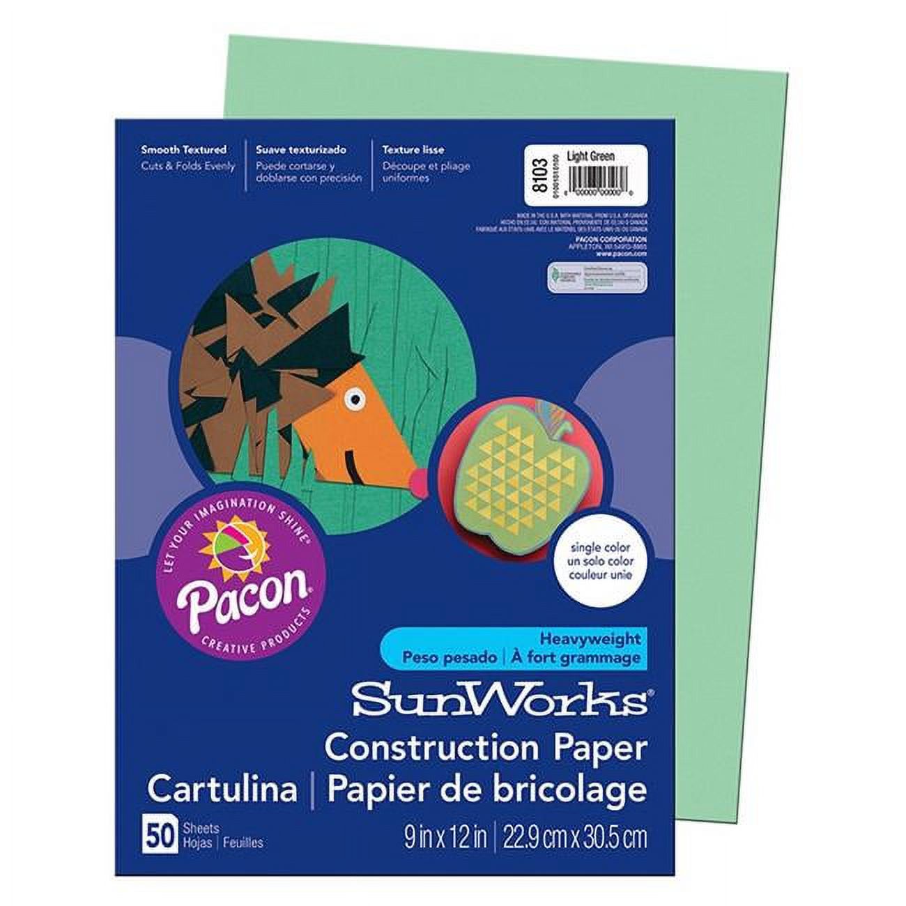 Pacon PAC8103-10 9 x 12 in. Sunworks Light Green Construction Paper - 50 Count - Pack of 10