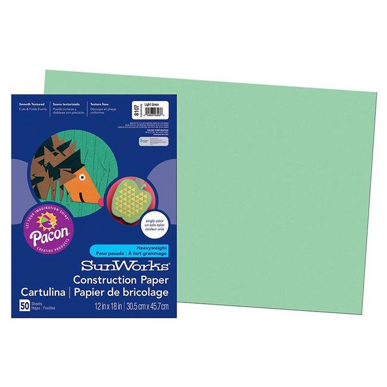 Pacon PAC8107-5 12 x 18 in. Sunworks Light Green Construction Paper - 50 Count - Pack of 5