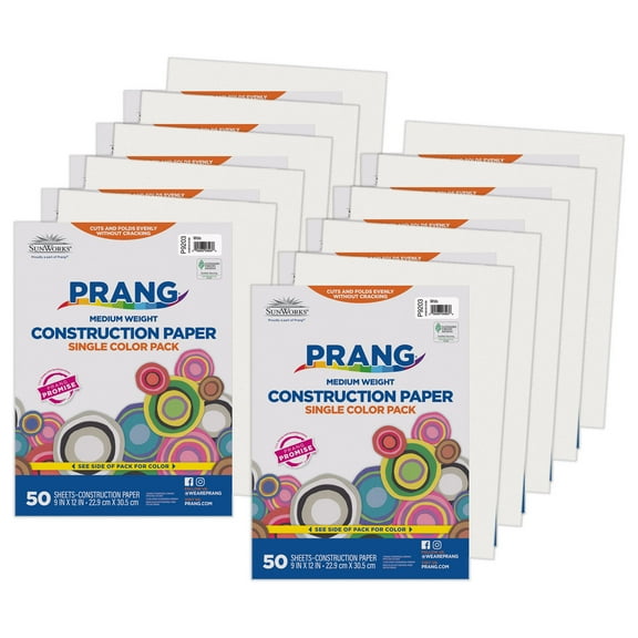 Prang Construction Paper, Medium Weight, White, 9" x 12", 50 Sheets Per Pack, 10 Packs