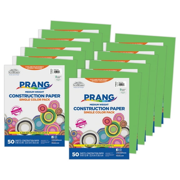 Prang Construction Paper, Medium Weight, Bright Green, 9" x 12", 50 Sheets Per Pack, 10 Packs
