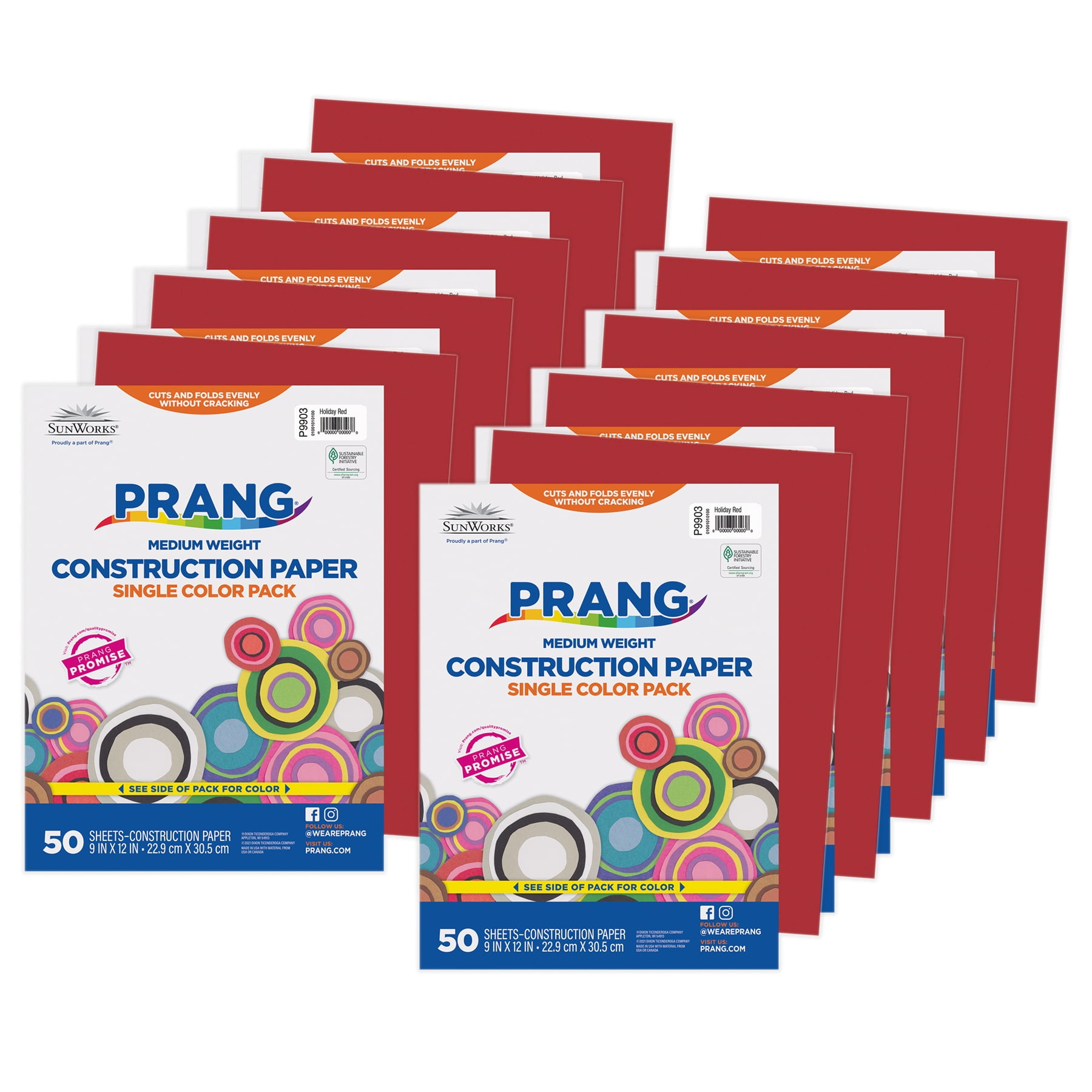 Prang Construction Paper, Medium Weight, Holiday Red, 9" x 12", 50 Sheets Per Pack, 10 Packs