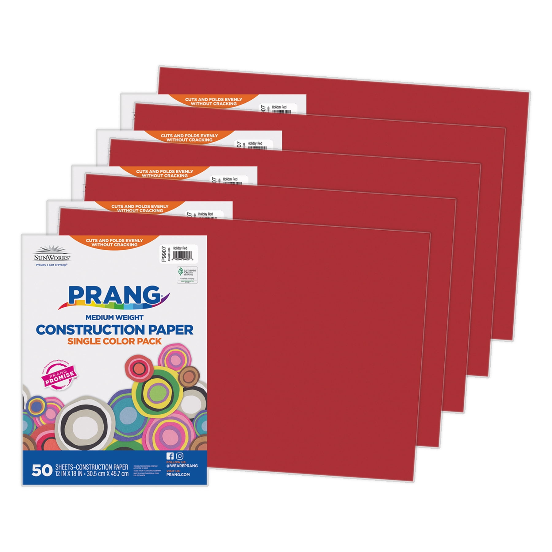 Prang Construction Paper, Medium Weight, Holiday Red, 12" x 18", 50 Sheets Per Pack, 5 Packs