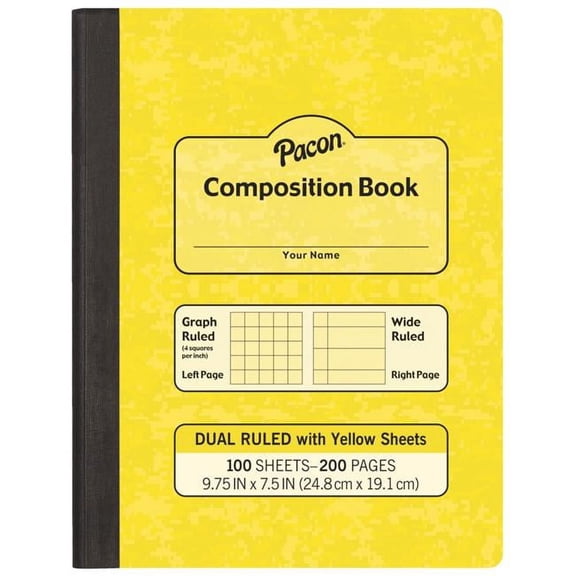 Pacon  Pacon Dual Ruled Composition Book - Yellow - 9.75 x 7.5 in. - 200 pages