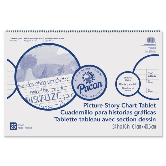 Pacon Picture Story Chart Tablet, 1.5" x 3/4" x 1/2" Ruled, 24" x 16"